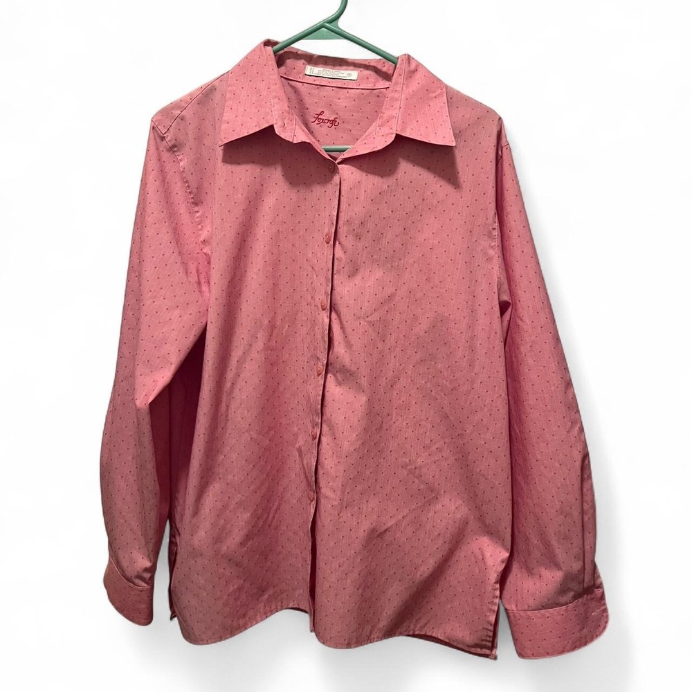 FOXCROFT RED POLKA DOT WRINKLE FREE BUTTON DOWN BLOUSE